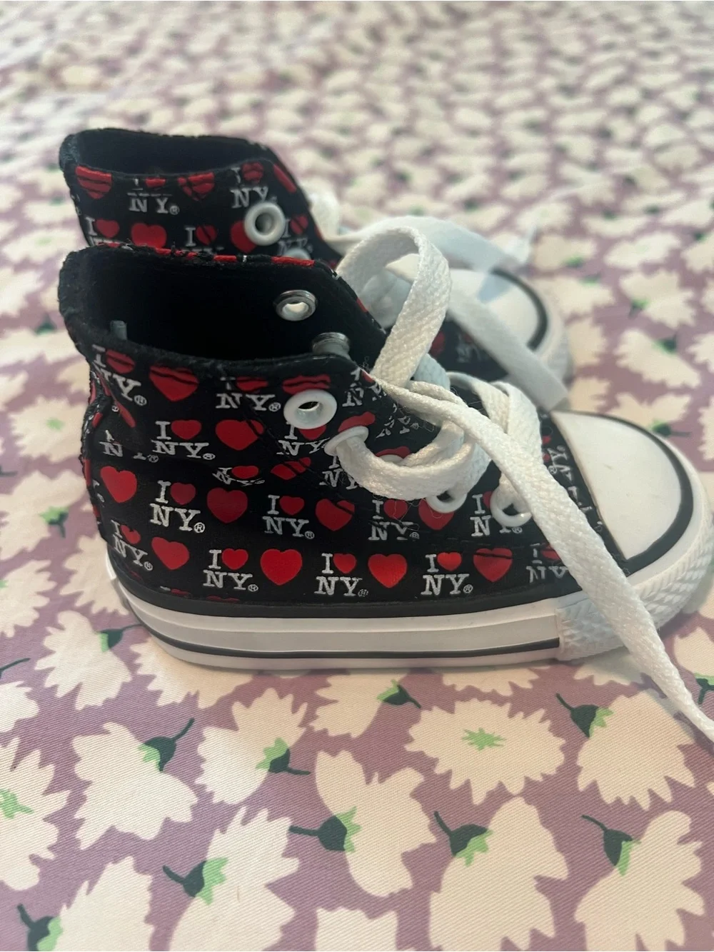 Converse Kids Black High-Top Sneakers with Red Heart Pattern